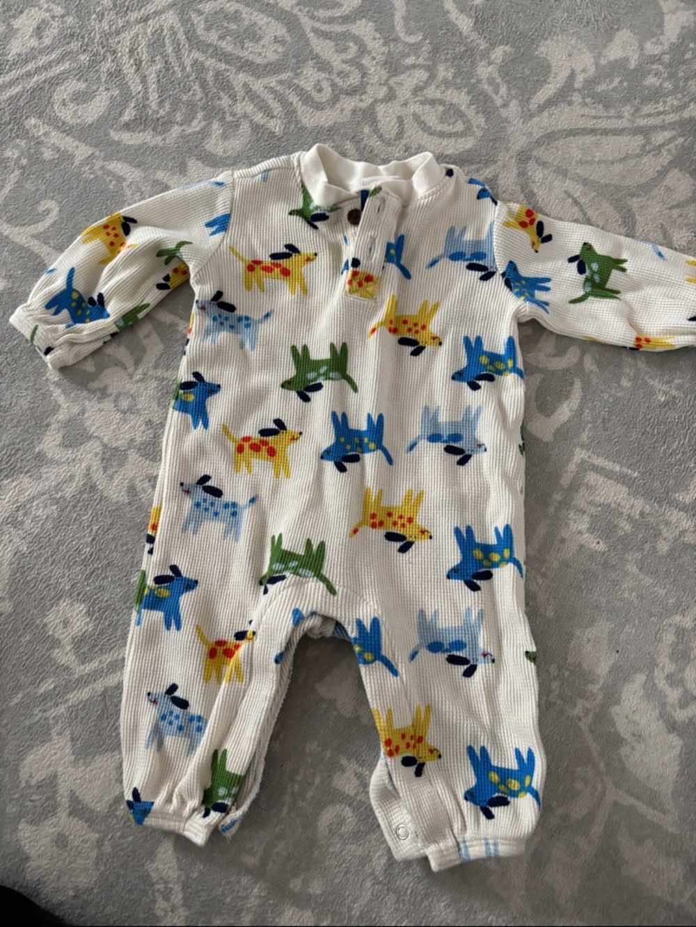 White Baby One-Piece with Colorful Dog Print
